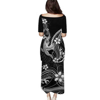 Black Aloha Hawaii Family Matching Puletasi and Hawaiian Shirt Polynesian Shark Tattoo With Plumeria - Polynesian Pride