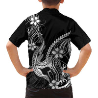Black Aloha Hawaii Family Matching Summer Maxi Dress and Hawaiian Shirt Polynesian Shark Tattoo With Plumeria - Polynesian Pride