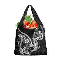 Black Aloha Hawaii Grocery Bag Polynesian Shark Tattoo With Plumeria LT14 1-pack One Size Black - Polynesian Pride