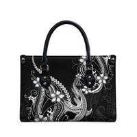 Black Aloha Hawaii Leather Bag Polynesian Shark Tattoo With Plumeria LT14 - Polynesian Pride