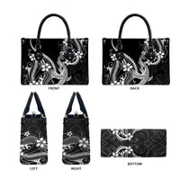 Black Aloha Hawaii Leather Bag Polynesian Shark Tattoo With Plumeria LT14 - Polynesian Pride