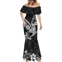 Black Aloha Hawaii Mermaid Dress Polynesian Shark Tattoo With Plumeria LT14 - Polynesian Pride