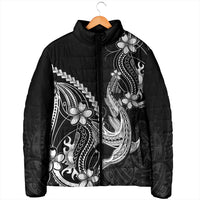 Black Aloha Hawaii Padded Jacket Polynesian Shark Tattoo With Plumeria LT14 - Polynesian Pride