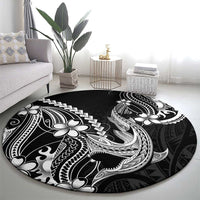 Black Aloha Hawaii Round Carpet Polynesian Shark Tattoo With Plumeria LT14 - Polynesian Pride