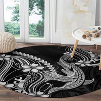 Black Aloha Hawaii Round Carpet Polynesian Shark Tattoo With Plumeria LT14 - Polynesian Pride