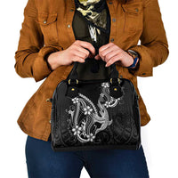 Black Aloha Hawaii Shoulder Handbag Polynesian Shark Tattoo With Plumeria - Polynesian Pride