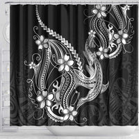 Black Aloha Hawaii Shower Curtain Polynesian Shark Tattoo With Plumeria LT14 - Polynesian Pride