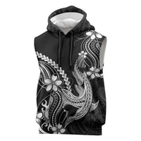 Black Aloha Hawaii Sleeveless Hoodie Polynesian Shark Tattoo With Plumeria LT14 Black - Polynesian Pride