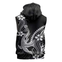 Black Aloha Hawaii Sleeveless Hoodie Polynesian Shark Tattoo With Plumeria LT14 - Polynesian Pride