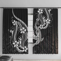 Black Aloha Hawaii Window Curtain Polynesian Shark Tattoo With Plumeria LT14 With Hooks Black - Polynesian Pride