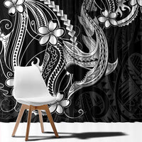 Black Aloha Hawaii Window Curtain Polynesian Shark Tattoo With Plumeria LT14 - Polynesian Pride