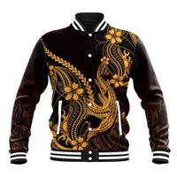 Gold Black Aloha Hawaii Baseball Jacket Polynesian Shark Tattoo With Plumeria LT14 Unisex Gold - Polynesian Pride
