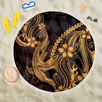 Gold Black Aloha Hawaii Beach Blanket Polynesian Shark Tattoo With Plumeria LT14 One Size 150cm Gold - Polynesian Pride