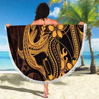 Gold Black Aloha Hawaii Beach Blanket Polynesian Shark Tattoo With Plumeria LT14 - Polynesian Pride