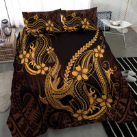 Gold Black Aloha Hawaii Bedding Set Polynesian Shark Tattoo With Plumeria LT14 - Polynesian Pride