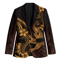 Gold Black Aloha Hawaii Blazer Polynesian Shark Tattoo With Plumeria LT14 Unisex Gold - Polynesian Pride