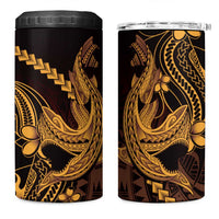 Gold Black Aloha Hawaii 4 in 1 Can Cooler Tumbler Polynesian Shark Tattoo With Plumeria LT14 One Size: 16 oz Gold - Polynesian Pride