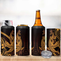 Gold Black Aloha Hawaii 4 in 1 Can Cooler Tumbler Polynesian Shark Tattoo With Plumeria LT14 - Polynesian Pride