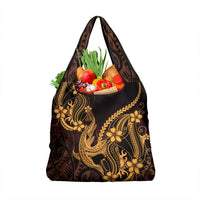 Gold Black Aloha Hawaii Grocery Bag Polynesian Shark Tattoo With Plumeria LT14 1-pack One Size Gold - Polynesian Pride