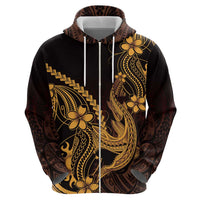 Gold Black Aloha Hawaii Hoodie Polynesian Shark Tattoo With Plumeria LT14 - Polynesian Pride