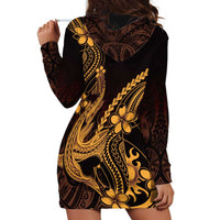 Gold Black Aloha Hawaii Hoodie Dress Polynesian Shark Tattoo With Plumeria LT14 - Polynesian Pride