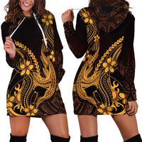 Gold Black Aloha Hawaii Hoodie Dress Polynesian Shark Tattoo With Plumeria LT14 - Polynesian Pride