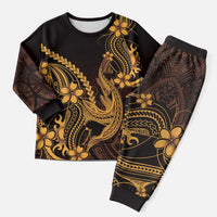 Gold Black Aloha Hawaii Christmas Pajama Set Polynesian Shark Tattoo With Plumeria LT14 Men Gold - Polynesian Pride
