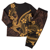 Gold Black Aloha Hawaii Christmas Pajama Set Polynesian Shark Tattoo With Plumeria LT14 - Polynesian Pride