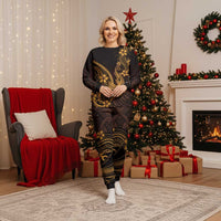 Gold Black Aloha Hawaii Christmas Pajama Set Polynesian Shark Tattoo With Plumeria LT14 Women Gold - Polynesian Pride