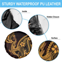 Gold Black Aloha Hawaii Spare Tire Cover Polynesian Shark Tattoo With Plumeria LT14 - Polynesian Pride