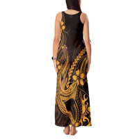 Gold Black Aloha Hawaii Tank Maxi Dress Polynesian Shark Tattoo With Plumeria LT14 - Polynesian Pride