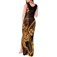 Gold Black Aloha Hawaii Tank Maxi Dress Polynesian Shark Tattoo With Plumeria LT14 - Polynesian Pride