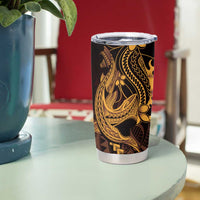 Gold Black Aloha Hawaii Tumbler Cup Polynesian Shark Tattoo With Plumeria LT14 - Polynesian Pride