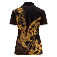 Gold Black Aloha Hawaii Women Polo Shirt Polynesian Shark Tattoo With Plumeria LT14 - Polynesian Pride