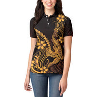 Gold Black Aloha Hawaii Women Polo Shirt Polynesian Shark Tattoo With Plumeria LT14 - Polynesian Pride