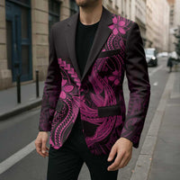 Pink Black Aloha Hawaii Blazer Polynesian Shark Tattoo With Plumeria LT14 - Polynesian Pride