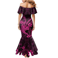Pink Black Aloha Hawaii Family Matching Mermaid Dress and Hawaiian Shirt Polynesian Shark Tattoo With Plumeria - Polynesian Pride