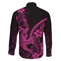 Pink Black Aloha Hawaii Family Matching Off The Shoulder Long Sleeve Dress and Hawaiian Shirt Polynesian Shark Tattoo With Plumeria - Polynesian Pride