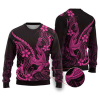Pink Black Aloha Hawaii Ugly Christmas Sweater Polynesian Shark Tattoo With Plumeria LT14 Pink - Polynesian Pride