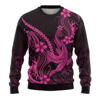 Pink Black Aloha Hawaii Ugly Christmas Sweater Polynesian Shark Tattoo With Plumeria LT14 - Polynesian Pride
