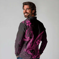 Pink Black Aloha Hawaii Long Sleeve Polo Shirt Polynesian Shark Tattoo With Plumeria LT14 - Polynesian Pride