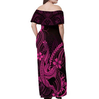 Pink Black Aloha Hawaii Off Shoulder Maxi Dress Polynesian Shark Tattoo With Plumeria LT14 - Polynesian Pride