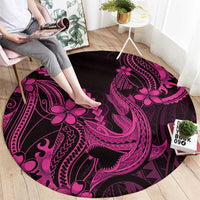 Pink Black Aloha Hawaii Round Carpet Polynesian Shark Tattoo With Plumeria LT14 - Polynesian Pride