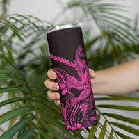 Pink Black Aloha Hawaii Skinny Tumbler Polynesian Shark Tattoo With Plumeria LT14 - Polynesian Pride