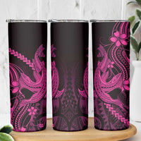 Pink Black Aloha Hawaii Skinny Tumbler Polynesian Shark Tattoo With Plumeria LT14 - Polynesian Pride