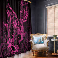 Pink Black Aloha Hawaii Window Curtain Polynesian Shark Tattoo With Plumeria LT14 - Polynesian Pride