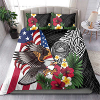 United States and American Samoa Bedding Set USA Flag Eagle With Seal Tropical Flowers LT14 - Polynesian Pride