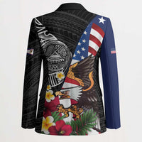 United States and American Samoa Blazer USA Flag Eagle With Seal Tropical Flowers LT14 - Polynesian Pride