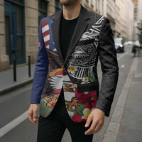United States and American Samoa Blazer USA Flag Eagle With Seal Tropical Flowers LT14 - Polynesian Pride