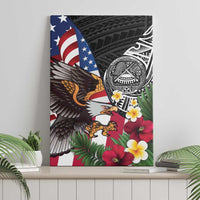 United States and American Samoa Canvas Wall Art USA Flag Eagle With Seal Tropical Flowers